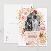 Blush Roze Boho Pampas Bloemen Foto Bruiloft Dank Briefkaart (Voorkant / Achterkant)