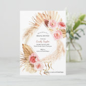 Blush Roze Boho Pampas Waterverf Bloemen Bruids Kaart (Staand voorkant)