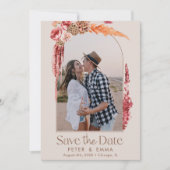 Blush roze | Boho Save the Date Pampas Grass Photo Feestdagenkaart (Voorkant)