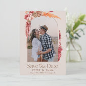 Blush roze | Boho Save the Date Pampas Grass Photo Feestdagenkaart (Staand voorkant)
