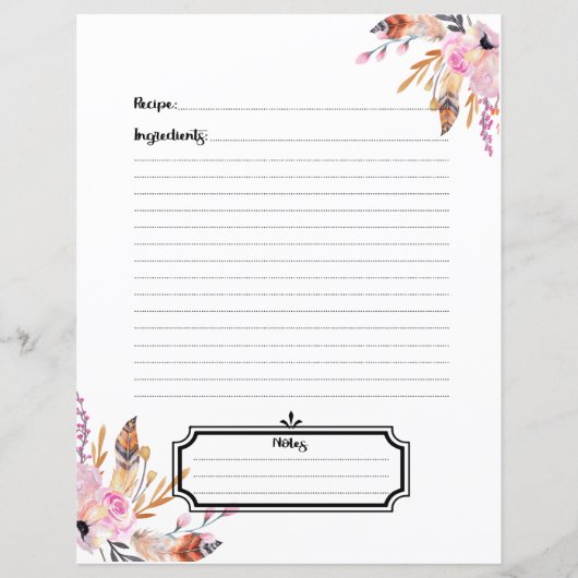 Blush roze boho veren wit recept vel insert (Achterkant)