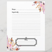 Blush roze boho veren wit recept vel insert (Voorkant)