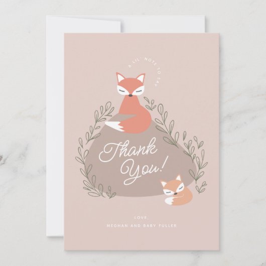 Blush Roze Boho Woodland Vossen Baby shower Flat Bedankkaart (Voorkant)