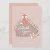 Blush Roze Boho Woodland Vossen Baby shower Flat Bedankkaart (Voorkant / Achterkant)
