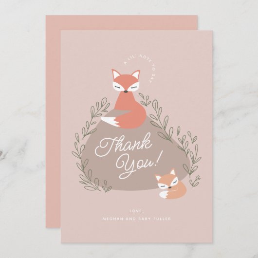 Blush Roze Boho Woodland Vossen Baby shower Flat Bedankkaart (Voorkant / Achterkant)