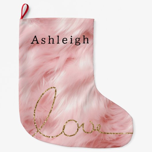 Blush roze bont goud glitter liefde grote kerstsok (Voorkant)