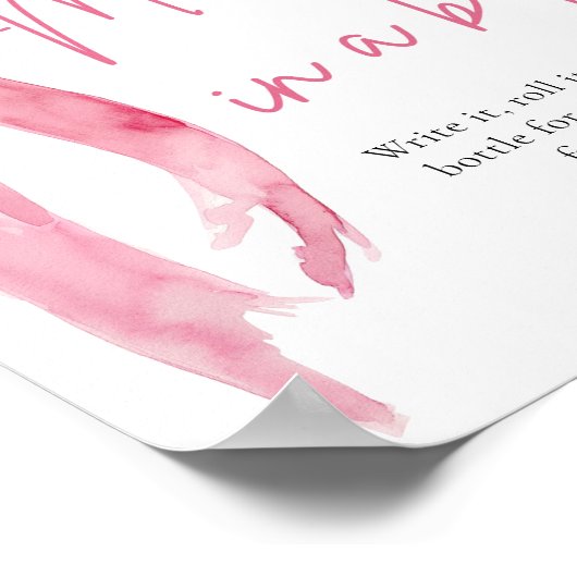 Blush roze boog bericht in een fles teken spel poster (Hoek)