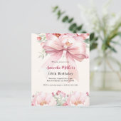 Blush roze boog bloemen crème verjaardag uitnodigi (Staand voorkant)
