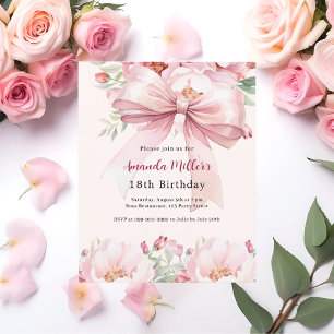 Blush roze boog bloemen crème verjaardag uitnodigi