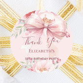 Blush roze boog bloemen dank je verjaardag ronde sticker