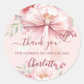 Blush roze boog bloemen hart dank u ronde sticker (Voorkant)