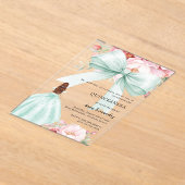 Blush roze boog bloemensalie groene jurk Quinceane Acryl Uitnodigingen (Laagn)