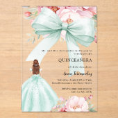 Blush roze boog bloemensalie groene jurk Quinceane Acryl Uitnodigingen (Voorkant)