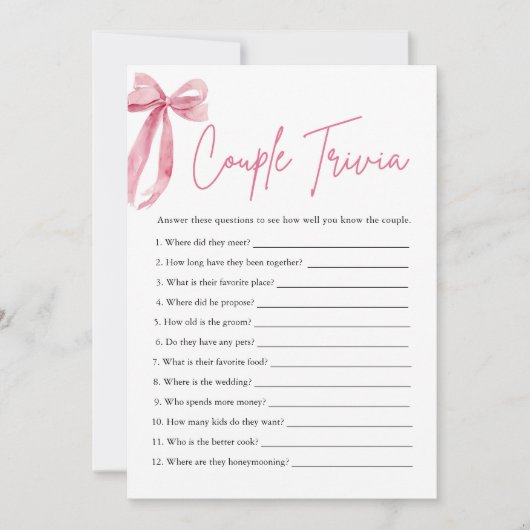 Blush roze boog paar trivia Vrijgezellenfeest spel Kaart (Voorkant)