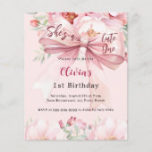Blush roze boog schattig een 1e verjaardag uitnodi (Voorkant)
