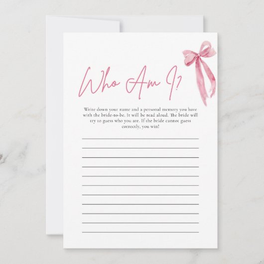 Blush roze boog wie ben ik Vrijgezellenfeest spel  Kaart (Voorkant)