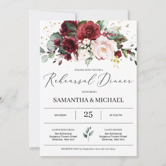 Blush roze bordeaux bloemeneucalyptus repetitie kaart (Voorkant)