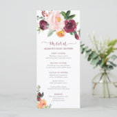 Blush roze bordeaux herfst bloemendouchemenu programmakaart (Staand voorkant)