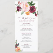 Blush roze bordeaux herfst bloemendouchemenu programmakaart (Voorkant)