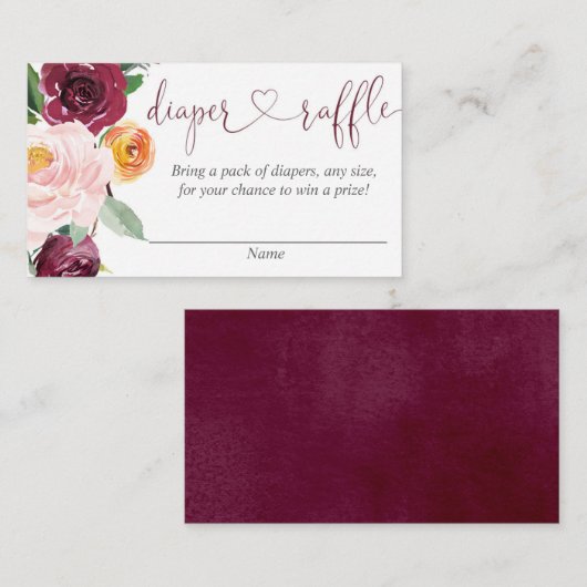 Blush roze bordeaux herfst luier loterijkaarten informatiekaartje (Voorkant / Achterkant)