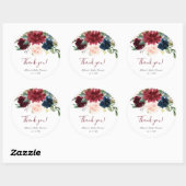 Blush roze bordeaux marine blauw bloemen elegant ronde sticker (Vel)