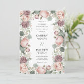 Blush roze bordeaux munt pioen bloemenbruiloft kaart (Staand voorkant)