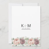 Blush roze bordeaux munt pioen bloemenbruiloft kaart (Achterkant)