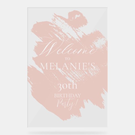 Blush Roze Borstel Moderne Stroke Verjaardag Welko Acryl Bord (Voorkant)
