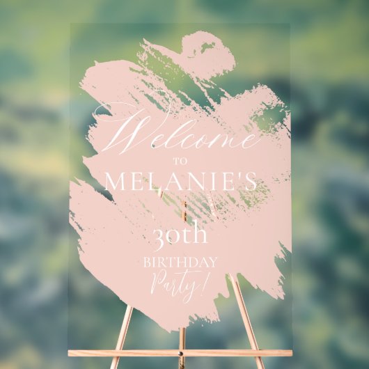 Blush Roze Borstel Moderne Stroke Verjaardag Welko Acryl Bord (Neutraal)