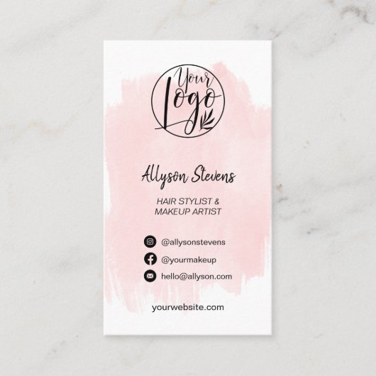 Blush roze borstelharen make-up foto logo qr code visitekaartje (Voorkant)