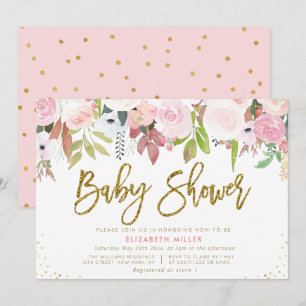 Blush roze botanische baby shower kaart