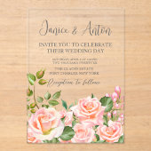 Blush roze botanische bruiloft acryl uitnodigingen (Voorkant)