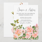 Blush roze botanische bruiloft kaart (Voorkant / Achterkant)