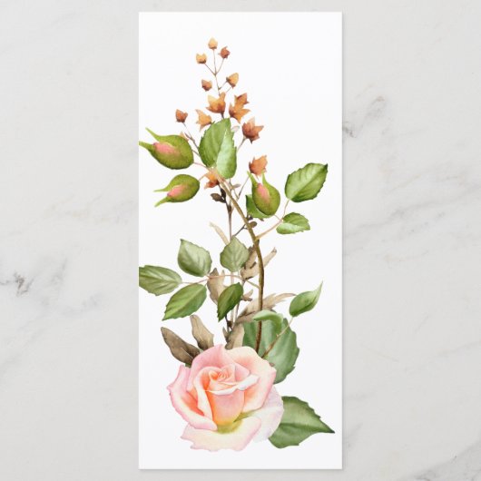 Blush roze botanische bruiloft menu (Achterkant)