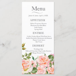 Blush roze botanische bruiloft menu