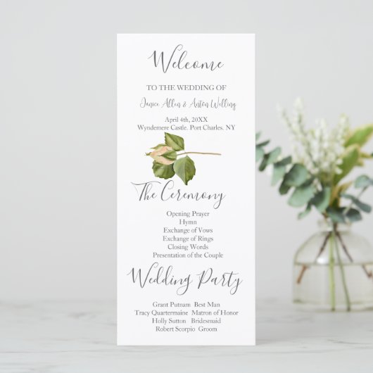 Blush roze botanische bruiloft programma (Staand voorkant)