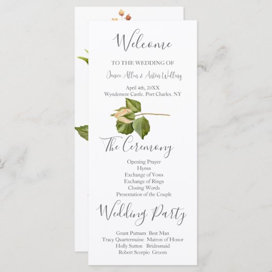 Blush roze botanische bruiloft programma (Voorkant / Achterkant)