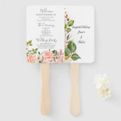 Blush roze botanische bruiloft programma handwaaier (Voorkant en achterkant)
