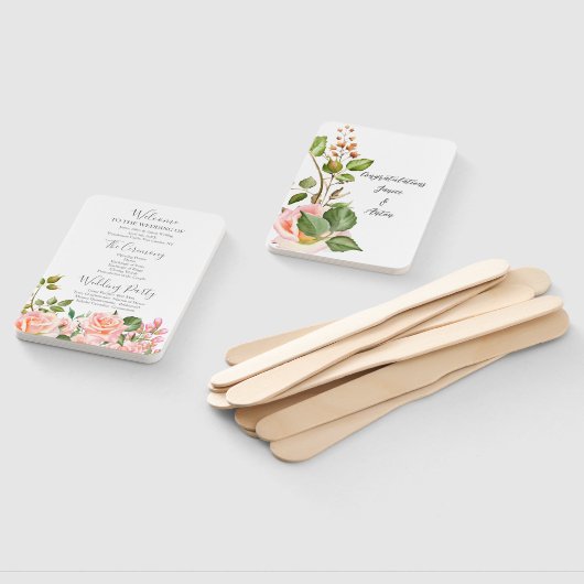 Blush roze botanische bruiloft programma handwaaier (Niet-gemonteerd)