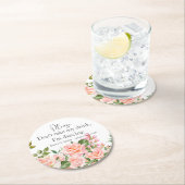 Blush roze botanische bruiloft script ronde kartonnen onderzetter (Insitu)