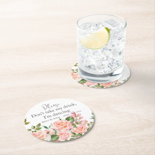 Blush roze botanische bruiloft script ronde kartonnen onderzetter (Insitu)