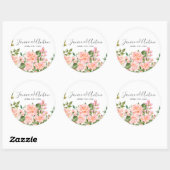 Blush roze botanische bruiloft script ronde sticker (Vel)