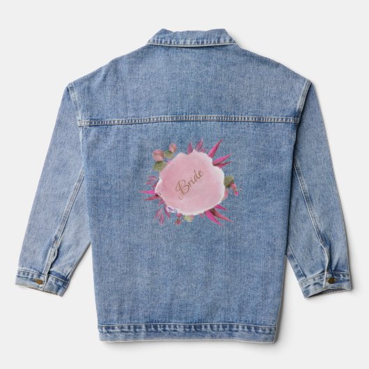 Blush roze botanische elegante bruiloft denim jacket (Achterkant)