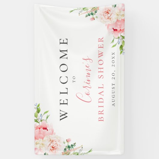 Blush Roze botanische flora Spandoek (Verticaal)