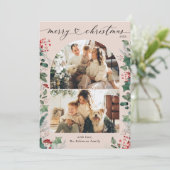 Blush Roze Botanische Foto Merry Christmas Kaart (Staand voorkant)