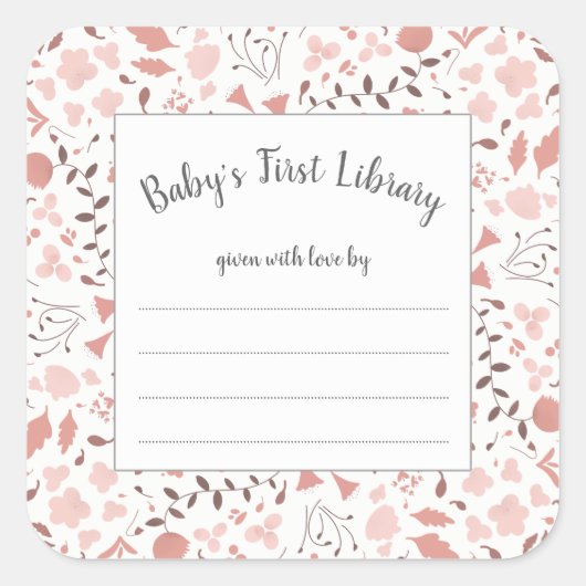 Blush roze botanische meisje baby shower boek vierkante sticker (Voorkant)