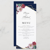 Blush Roze Bourgogne Bloemen Goud Marine Blauw Bru Menu (Voorkant / Achterkant)