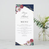 Blush Roze Bourgogne Bloemen Goud Marine Blauw Bru Menu (Staand voorkant)