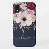 Blush Roze Bourgogne Gouden Bloemen iPhone Case (Achterkant)