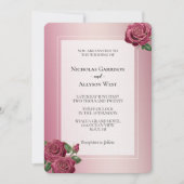 Blush Roze Bourgogne Gouden Rozen Bruiloft Kaart (Voorkant)